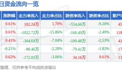 股票行情快报：四川成渝（601107）3月24日主力资金净买入102.24万元